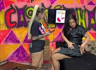 Watch this bbw woman get tattooed and sucked in the studio.