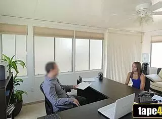 screw me on the desk for that loan! adorable teen rides pussy hard!