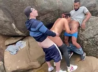 Married Latina Fucks Two Africans On Beach
