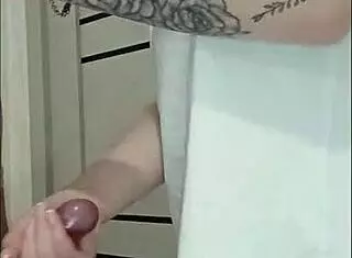 Stepmom's Friend Jerks Off Dick at House Party