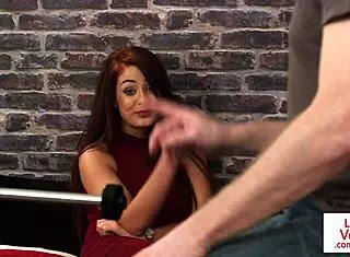 Redhead British Voyeur In Garter Belt Teases Humiliated Sub With Jerk Off Instructions