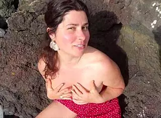 Free sex education from seductive stepmom on public beach!