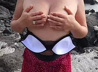 Free sex education from seductive stepmom on public beach!