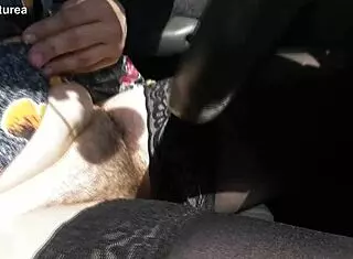 Look at that hairy pussy in the car