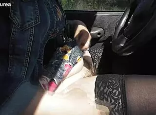 Look at that hairy pussy in the car