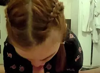 Red head roommate sucks my dick and swallows cum