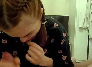 Red head roommate sucks my dick and swallows cum