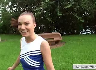 Busty cheerleader flashes huge boobs outdoors today