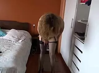 milf with big tits and legs shows off while stepson's friends jerk off