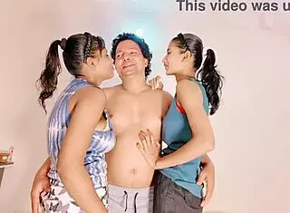 Two wives share threesome.