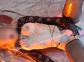 cum covered girl moans and cums from huge loads of cum