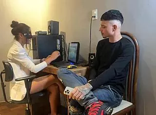 skinny brunette teen secretary deepthroats and fists tight pussy with employee in unprotected office fuck