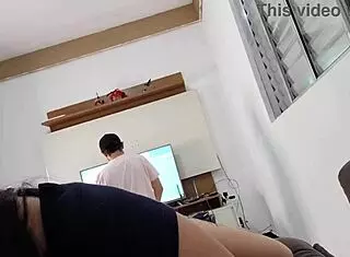 housewife flirts with technician