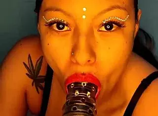 horny colombian deepthroats dildo in shower 😈