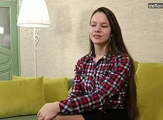 Juliette Bellamy's virgin pussy exposed in raw casting session.