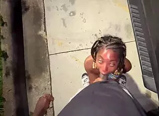 Married girl sucks trucker dick in parking lot like slut