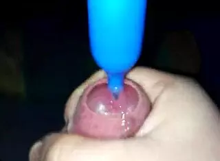 handjob with plugin leads to cumshot in casual setting