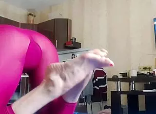 Hot hairy girl plays with big dildo