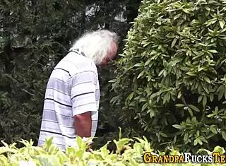 teen hottie interacts with old man in intimate scene