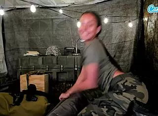 horny soldier feels intense orgasm while fingering wet pussy on stream