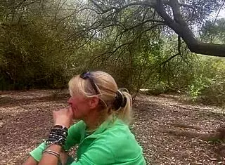 during outdoor excursion with stepbrother, she performs blowjob on mountain and takes cum in mouth