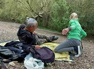during outdoor excursion with stepbrother, she performs blowjob on mountain and takes cum in mouth