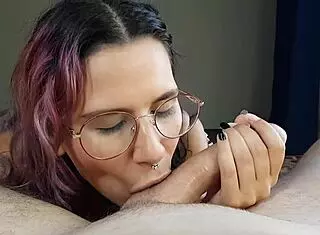 Hot bitch sucks daddy's fat cock before bed