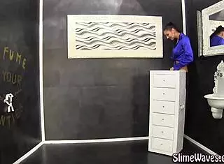 European Slut Masturbates at Gloryhole, Gets Messy Bukkake Facial in High Definition