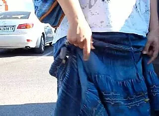 Hairy milf flashes upskirt in public shop setting