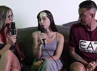 Man, she strips showin' pink pussy n' tits after wild client story... crazy!