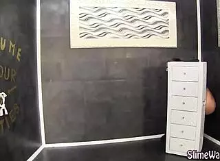 European Slut Masturbates at Gloryhole, Gets Messy Bukkake Facial in High Definition