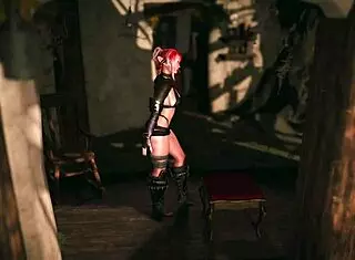 i am a naughty elf adventurer posing without panties in the tavern for gold coins
