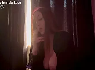 artemisia love, italian milf, smoking cigarette solo with big tits