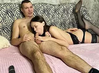 Stepsister in stockings fucks stepbrother hard instead of jerking off