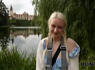 hunter snags tight young 18+ blonde pussy in park for rough banging.