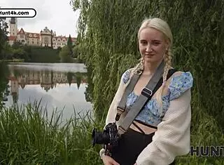 hunter snags tight young 18+ blonde pussy in park for rough banging.