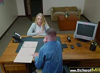 Blonde milf bends over for wet pussy pounding by perverted principal's monster cock