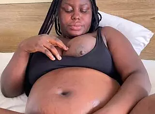 Pregnant African Lesbian with Fine Tits TWERKS and FUCKS Herself with Big Cucumber in Casting Video
