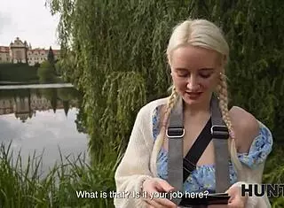 hunter snags tight young 18+ blonde pussy in park for rough banging.