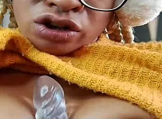 look at this hairy slut jumping on dildo and squirting from juicy pussy.