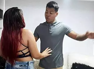 couple enjoys intimate moment in office