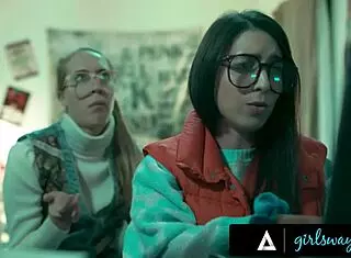 Futuristic milf roughly takes nerdy girl's virginity