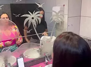 bar with panties hanging from ceiling where milf gets creampie