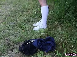 Bossy European Dominas Suck Off Loser in Outdoor Scene