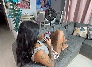 Spending time at home with a friend in crossdressing attire