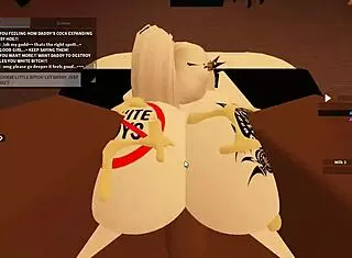 In roblox porn, whore rides monster cock for creampie