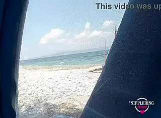 Nippleringlover hot masturbating with vibrator in tent at nude beach pierced pussy extreme pierced nipples