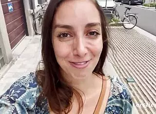 Ersties exhibitionist ana masturbates in public. She fingers her hairless pussy openly.