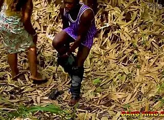 BBW MILF queen fucks hard under bamboo tree