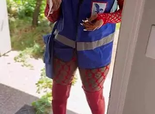 Slutty ebony postal worker takes monster cock deepthroat rough